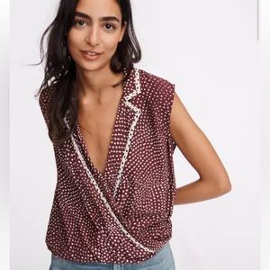 Rag & Bone Dean Dot-Print Sleeveless High Low Faux Wrap Top
